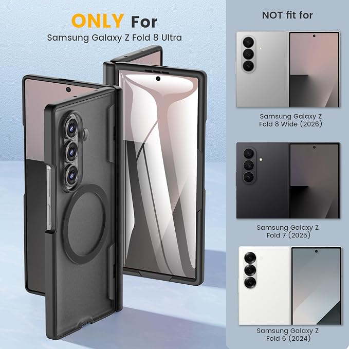 Caka Magnetic for Samsung Galaxy Z Fold 8 Ultra Case with Hinge Protection | Compatible with MagSafe, Built-in Outer Screen Protector, Hinge Guard, Translucent Matte Back, 360° Hybrid Drop Defense