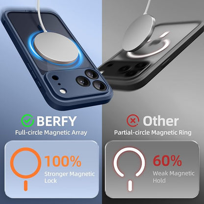 BERFY for iPhone 17 Pro Case, Compatible with MagSafe, Built-in Glass Screen Protector, Camera Protection, Shockproof Full Body Phone case 6.3", Clear Deep Blue