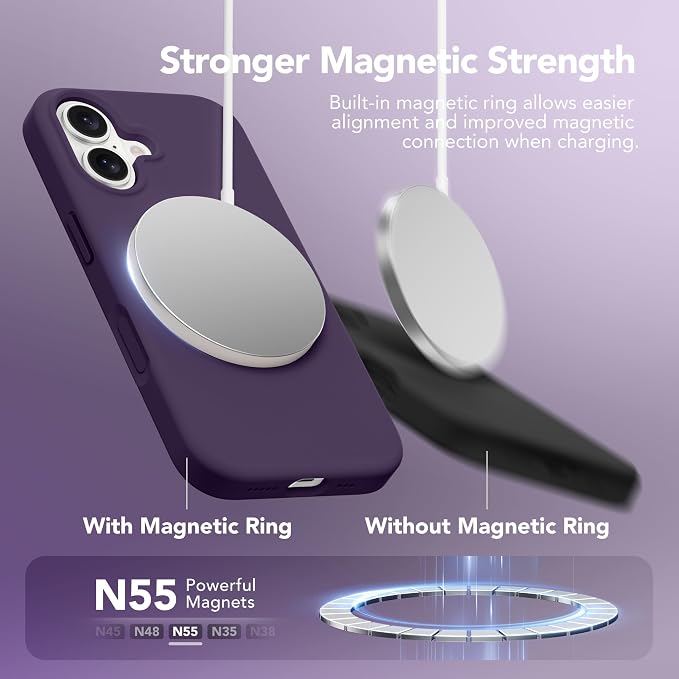 GONEZ Magnetic for iPhone 17 Case, Compatible with MagSafe, [Screen Protector + Camera Lens Protector], Liquid Silicone Anti-Scratch Shockproof Protective Phone Case 6.3 inch, Deep Purple
