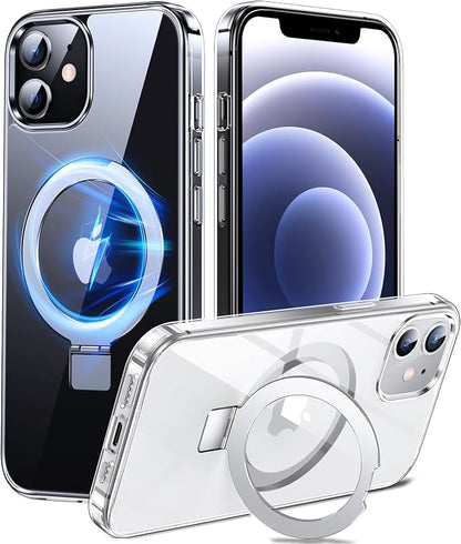 Chicfun 3-in-1 [Magnetic+Kickstand+Ring Holder] for iPhone 12/12 Pro Case Stand Ring Holder Compatible with MagSafe, Military Shockproof Protective iPhone 12/12 Pro Phone Case Kickstand Cover Clear