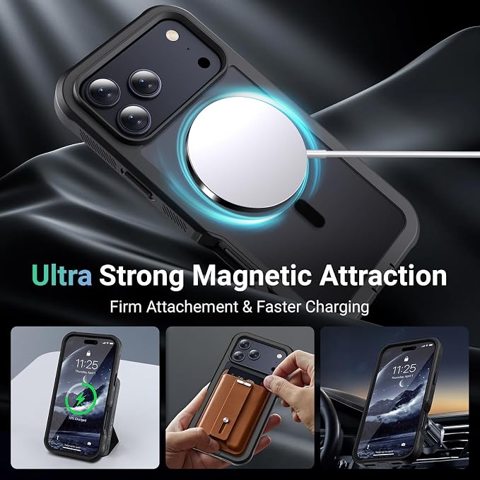 jaroco Magnetic for iPhone 17 Pro Case, [Compatible with MagSafe][Military Grade Drop Protection][Heavy Duty Protection][Non-Slip][Shockproof] 2-Layer Durable Bumper Phone Casee 6.3''-Black