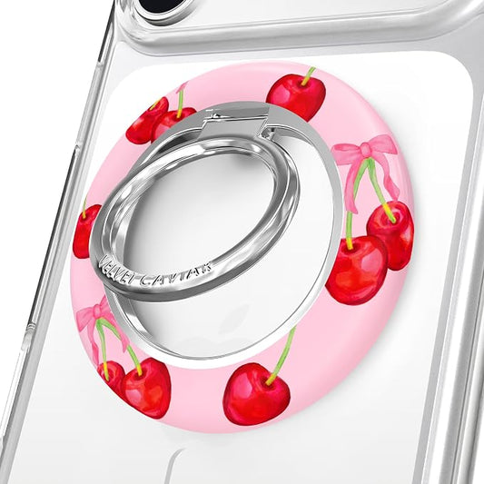 VELVET CAVIAR Compatible with MagSafe Phone Grip 2.0 | Cute Magnetic Ring Holder | Finger Loop Kickstand | Pop On Accessory for iPhone 17, 16, 15, 14, 13, 12 | Sweet Cherry