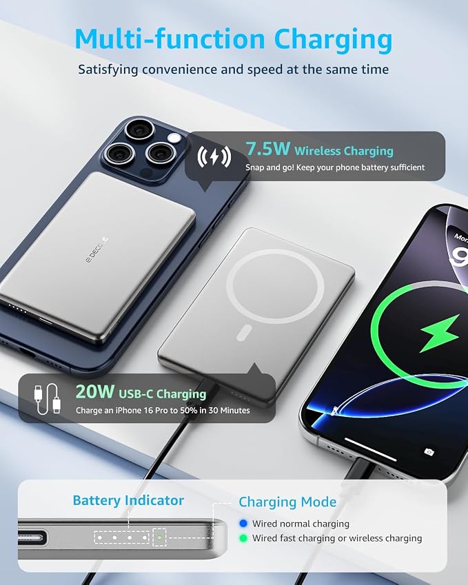 Power Bank for MagSafe 5000mAh for iPhone Charging Sliver