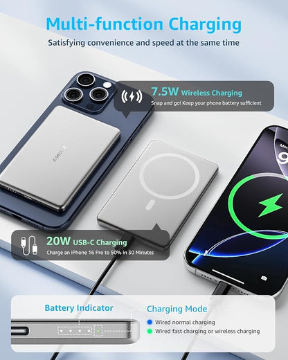 Power Bank for MagSafe 5000mAh for iPhone Charging Sliver