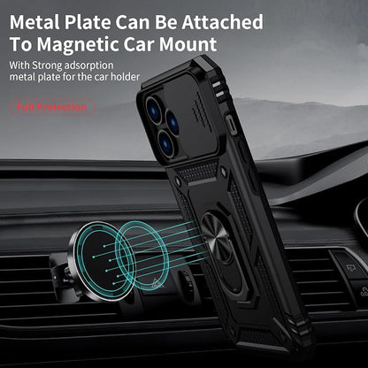 Weycolor for iPhone 13 Pro Case with Camera Lens Cover, HD Screen Protector, 10 FT Military Grade Drop Protection, Magnetic Ring Holder Kickstand Protective Phone Case for iPhone 13 Pro, Black