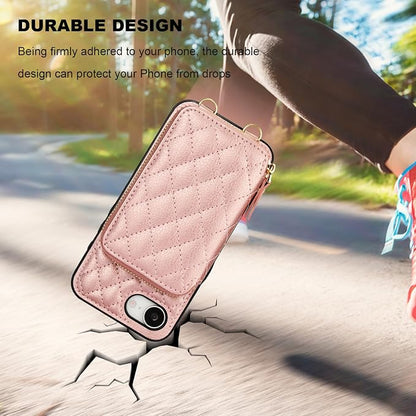 Bocasal Crossbody Wallet Case for iPhone 17e/16e, RFID Blocking PU Leather Zipper Handbag Purse Flip Cover, Kickstand Folio Case with Card Slots Holder Wrist Strap Lanyard 6.1 Inch 5G (Rose Gold)