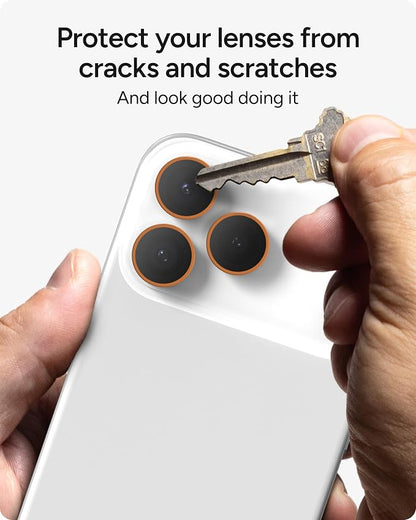ZAGG iPhone Camera Lens Protector for iPhone 17/16/15 Pro and Pro Max Models - Orange, Camera Ring, Maximum Impact & Scratch Protection, Anti-Reflective Technology, Smudge-Resistant, Glass Elite