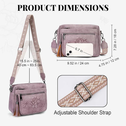 Crossbody Bags for Women Trendy, Vegan Leather Crossbody Purses Travel Shoulder Handbags Embossed Design