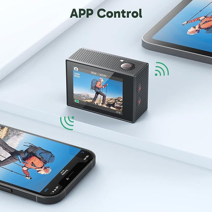 AKASO EK7000 4K30FPS 20MP WiFi Action Camera with 64GB MicroSD Memory Card Bundle EIS Ultra HD 131FT Waterproof Underwater Camera Remote Control 4X Zoom Support External Microphone Black