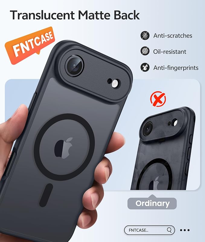 FNTCASE for iPhone Air Case: [Compatible with Magsafe] Translucent Matte Cases with [Full Camera Protection] [Screen Protector] Military Grade Shockproof Protective Phone Cover - Black