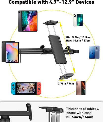 Tryone Car Tablet Holder Mount for iPad: Headrest Tablet Stand for Car Back Seat Compatible with iPad Pro Air Mini | Galaxy Tab | Kindle Fire HD | Switch OLED or Other 4.7-16.1" Devices