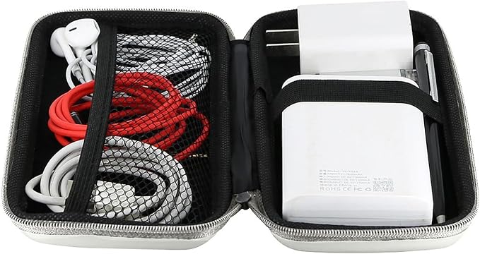 iMangoo Travel Essential Electronics Organizer Pouch Charger Case, Shockproof Dual Zipper Power Bank Cables Tech Accessories Purse, Men & Women Travel Must Have Storage Bag, 6.5x3.2x1 inch Silver