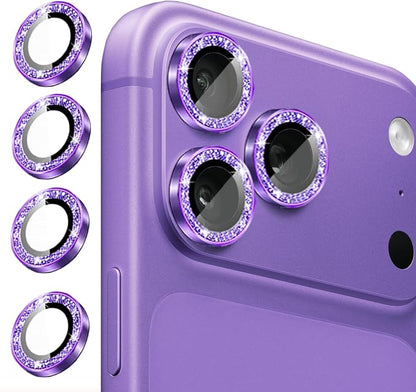 Compatible for iPhone 17/17 Pro/iPhone 17 Pro Max Camera Lens Protector Bling, Cute Sparkle Glitter Camera Cover for Women, Individual Ring, Anti-Scratch (3 Protectors + 1 Extra), Purple
