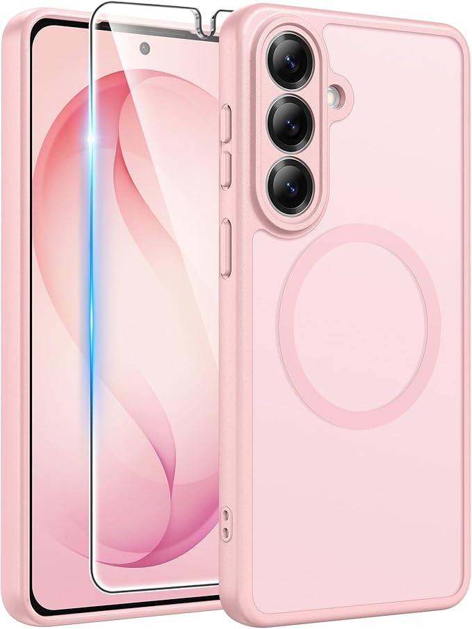 FNTCASE for Samsung Galaxy S26+ Plus Case: [Fit for Magsafe] [Full Camera Protection + Screen Protector] Translucent Matte Military Grade - Shockproof Protective Phone Cover for S26 Plus - Pink