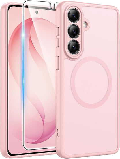 FNTCASE for Samsung Galaxy S26+ Plus Case: [Fit for Magsafe] [Full Camera Protection + Screen Protector] Translucent Matte Military Grade - Shockproof Protective Phone Cover for S26 Plus - Pink