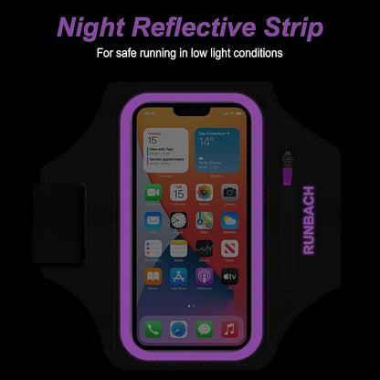 Armband for iPhone 17/17 Pro/16/16 Pro/15/15 Pro/14/14 Pro/13/13 Pro/13 Mini/12/12 Pro/12 Mini/11/11 Pro/XR/XS/X/SE,Water Resistant Armband with Zipper Slot for Airpods and Car Key (Purple)