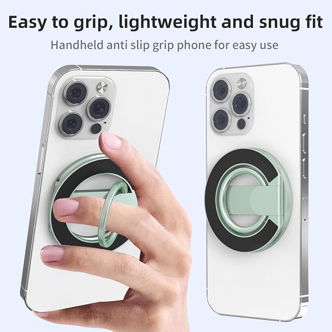 RESPECTED BRO-Magnetic-Phone-Ring-Holder with Dual Rings, Compatible with iPhone 17/16/15/14/13/12, Multifunctional Stand for Office, Gym, Kitchen & All Metal Surfaces, Finger Loop Grip (Light Green)