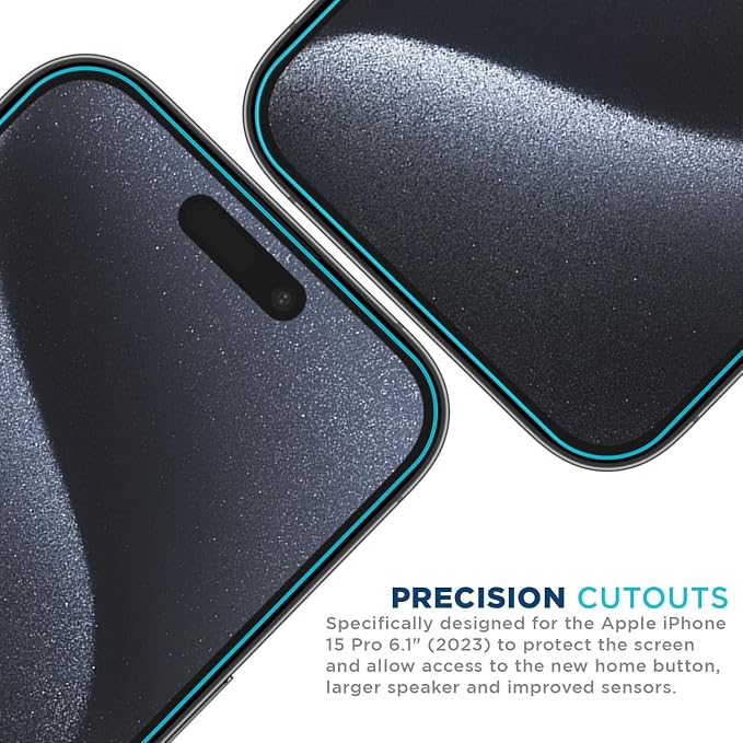 Tech Armor for Apple iPhone 15 Pro Screen Protector Glass 6.1 inch - Ballistic Tempered, Case Friendly, Easy Install, Sensor Protection, HD, 9H Hardness, 3 Pack + Bonus Camera Lens Protectors