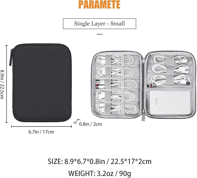 Electronics Organizer, Jelly Comb Electronic Accessories Case Portable Double Layer Cable Storage Bag for Cell Phone, Data Line, Power Bank, USB Flash Drive and More (Black, Single layer/Small)