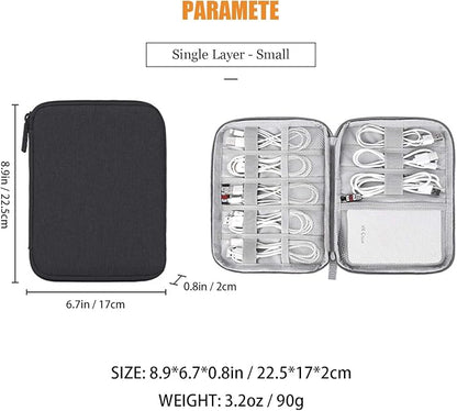 Electronics Organizer, Jelly Comb Electronic Accessories Case Portable Double Layer Cable Storage Bag for Cell Phone, Data Line, Power Bank, USB Flash Drive and More (Black, Single layer/Small)