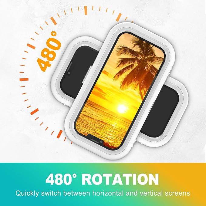 360° Rotation Waterproof Shower Phone Holder with HD Sensitive Touch Screen, Universal Wall Mount for 4-7" Cell Phones, Bathroom, Bathtub & Kitchen Accessory