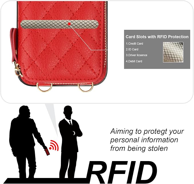 Bocasal Crossbody Wallet Case for iPhone 17e/16e, RFID Blocking PU Leather Zipper Handbag Purse Flip Cover, Kickstand Folio Case with Card Slots Holder Wrist Strap Lanyard 6.1 Inch 5G (Red)