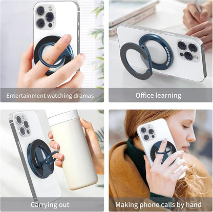 RESPECTED-BRO-Magnetic-Phone-Ring-Holder with Dual Rings, Compatible with iPhone 17/16/15/14/13/12, Multifunctional Stand for Desk,Office,Gym,Kitchen & All Metal Surfaces, Finger Loop Grip (Dark Blue)