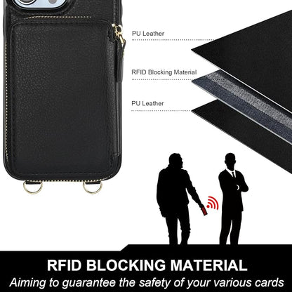 Bocasal for MagSafe Crossbody Wallet Case Compatible with iPhone 14 Pro Max, RFID Blocking Protective Purse Case with Card Slots Holder Kickstand Wrist Strap Lanyard Zipper 6.7 Inch 5G (Black)