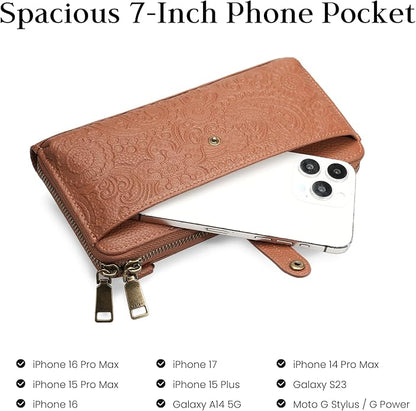 befen Leather Wristlet Wallet for Women Cell Phone Purse with Built in Wallet Vintage Leather Crossdody Bag Clutch Purse