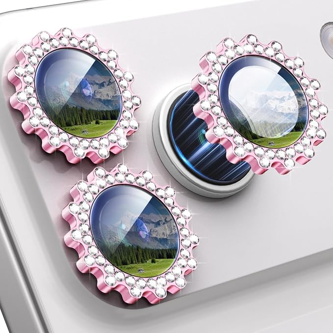 Xfilm for iPhone 17 Pro / 17 Pro Max Camera Lens Protector Gear Bling Diamond, Individual Metal with 9H Hardness, Scratch-Proof Camera Screen Protector, Stylish Accessories, Case Friendly (Pink)