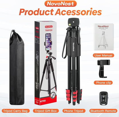 65" Phone Tripod Stand, Tripod for iPhone & Camera with Wireless Remote & Cellphone Holder for Video Recording/Selfies/Live Stream/Vlogging (Included Carry Bag)