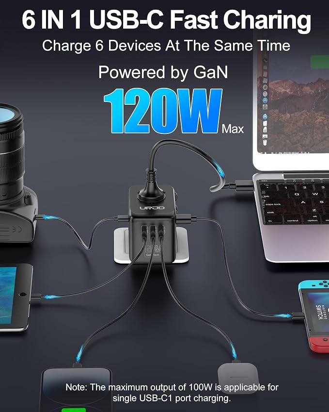 Universal Travel Adapter 120W GaN Fast Charger for Europe UK US | 5 USB C/A Ports & 2500W AC Outlet, Compatible for MacBook iPhone iPads Laptop, International Power Adapter for 200+ Countries