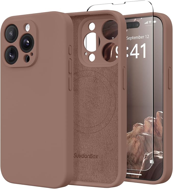 Magnetic for iPhone 14 Pro Max Case, Compatible with MagSafe, [Full Camera Protection][Screen Protector] Silicone Shockproof Protective Phone Case for iPhone 14 Pro Max 6.7", Brown