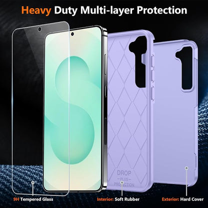 SPIDERCASE Designed for Samsung Galaxy S25 Case, [10 FT Military Grade Drop Protection], 2 Pack [Tempered Glass Screen Protector+Camera Lens Protector] Heavy Duty Shockproof Case, Purple