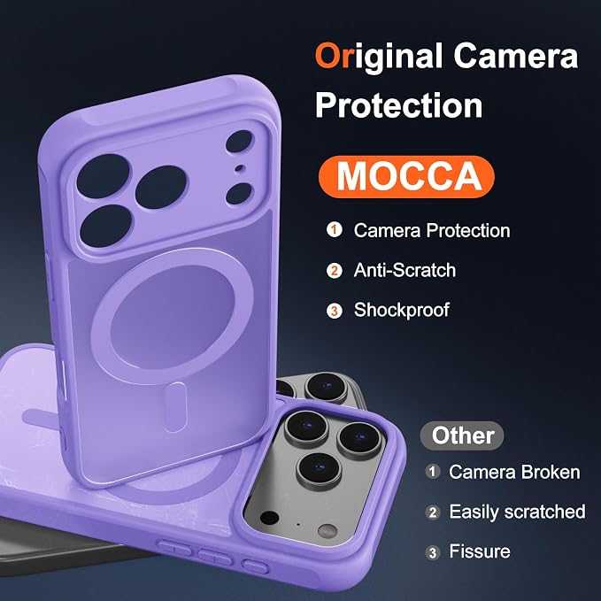 MOCCA Magnetic for iPhone 17 Pro Case, (Compatible with Magsafe) (16FT Military Grade Protection) Full Camera Protection Anti-Fingerprint Slim Translucent Matte Phone Cover 6.3",Light Purple