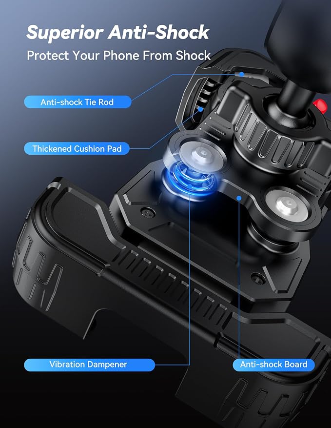 TECKNET Anti-Shake Motorcycle Phone Mount, Dual Vibration Dampener Bike Phone Holder for iPhone 17/16/15/14/13 Series & 4.7–6.8" Phones, Handlebar Cell Phone Holder for Motorcycle/Bicycle/Scooter