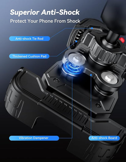 TECKNET Anti-Shake Motorcycle Phone Mount, Dual Vibration Dampener Bike Phone Holder for iPhone 17/16/15/14/13 Series & 4.7–6.8" Phones, Handlebar Cell Phone Holder for Motorcycle/Bicycle/Scooter