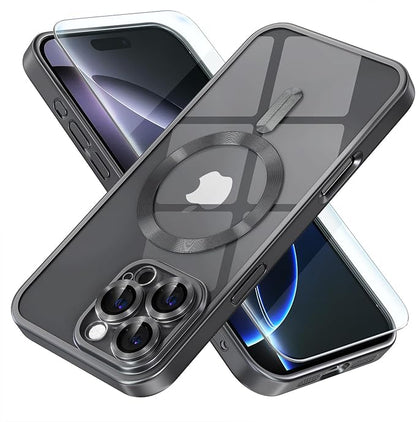Misea Magnetic for iPhone 16 Pro Max Case Compatible with MagSafe [Never Yellowing] [Military Grade Drop Protection] Full Camera Lens Protector Plating Soft Clear Phone Case for Women, Titanium Black