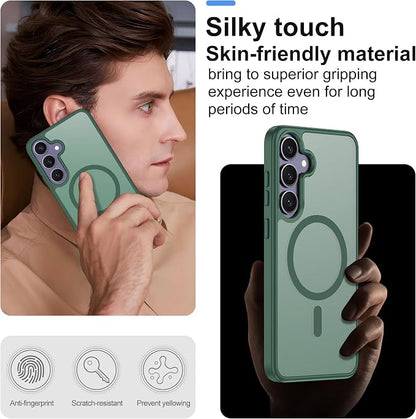 For Samsung Galaxy S24 Plus Case & S25 Plus Case [Compatible with Magsafe] Translucent Matte Magnetic,Slim Thin Duty Shockproof with 2pc Screen Protector Protection Case for S24 Plus/S25 Plus-green
