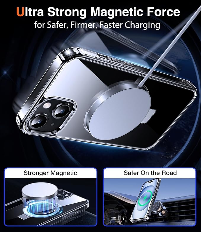 Chicfun 3-in-1 [Magnetic+Kickstand+Ring Holder] for iPhone 15 Plus Case with Stand Ring Holder， Compatible with MagSafe, Military Shockproof Kickstand Phone Case iPhone 15 Plus Cover Clear