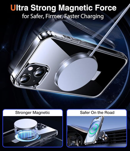 Chicfun 3-in-1 [Magnetic+Kickstand+Ring Holder] for iPhone 15 Plus Case with Stand Ring Holder， Compatible with MagSafe, Military Shockproof Kickstand Phone Case iPhone 15 Plus Cover Clear