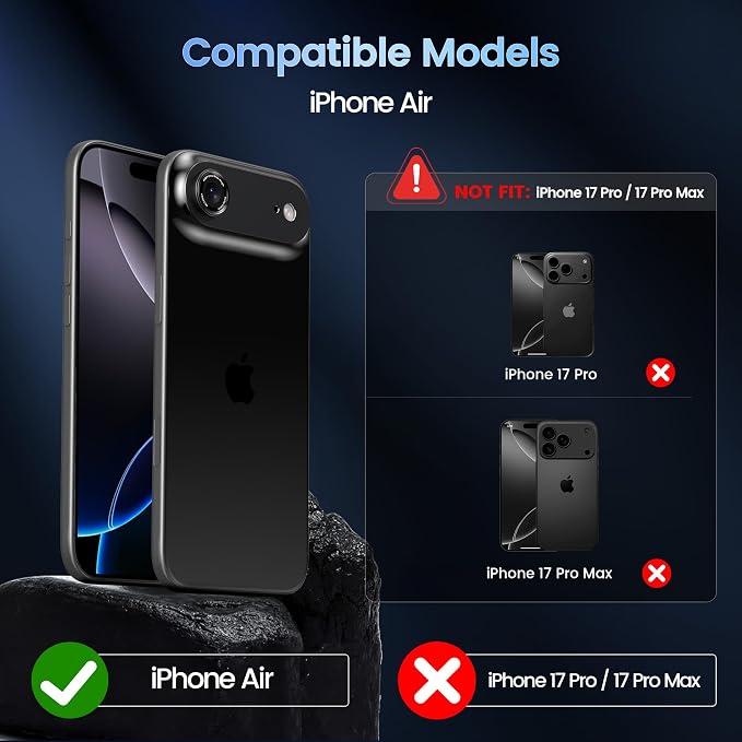 CACOE Camera Lens Protector for iPhone Air - Metal Frame Tempered Glass Cover, [Anti-Scratch] [Drop-Proof][Strong-Adhesion] Camera Screen Cover(Dark Black)