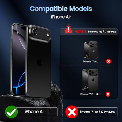 CACOE Camera Lens Protector for iPhone Air - Metal Frame Tempered Glass Cover, [Anti-Scratch] [Drop-Proof][Strong-Adhesion] Camera Screen Cover(Dark Black)