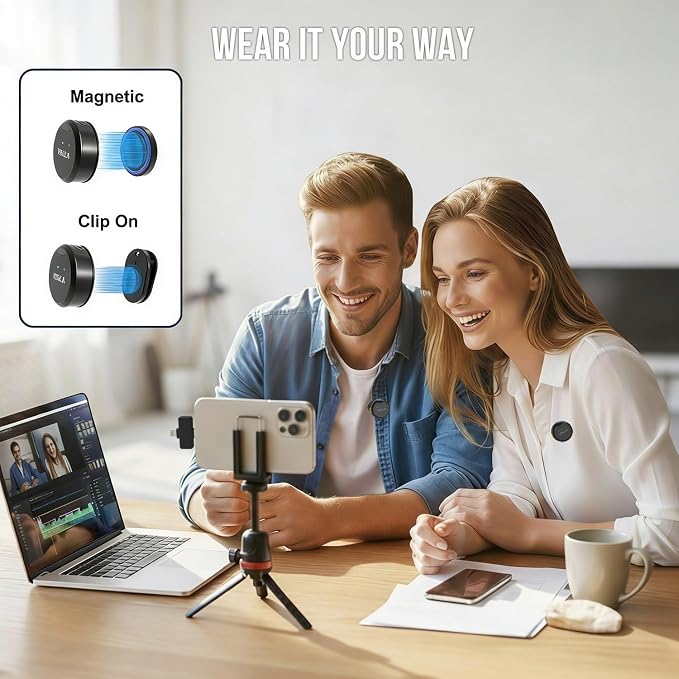 Vislla Mini Microphone for iPhone & Android, Furry Windscreen, Noise Cancelling Wireless Lavalier Microphone,Clip On Lapel Mini Mic Pro for Content Creators Vlogging/YouTube/Tiktok/Streaming/Interview