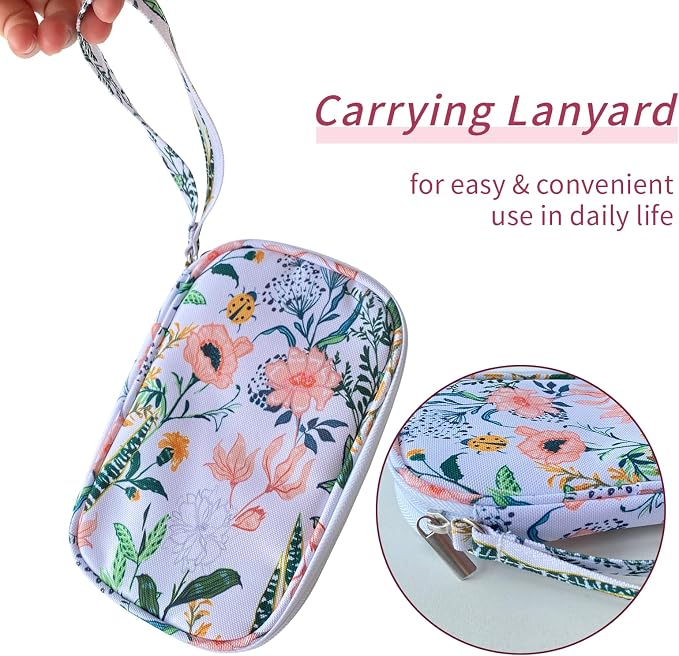 Electronics Organizer Travel Case, Cable Organizer Travel Essentials Tech Pouch,Suitable for Charger, Cable, Phone，Flash Drive,White Flower