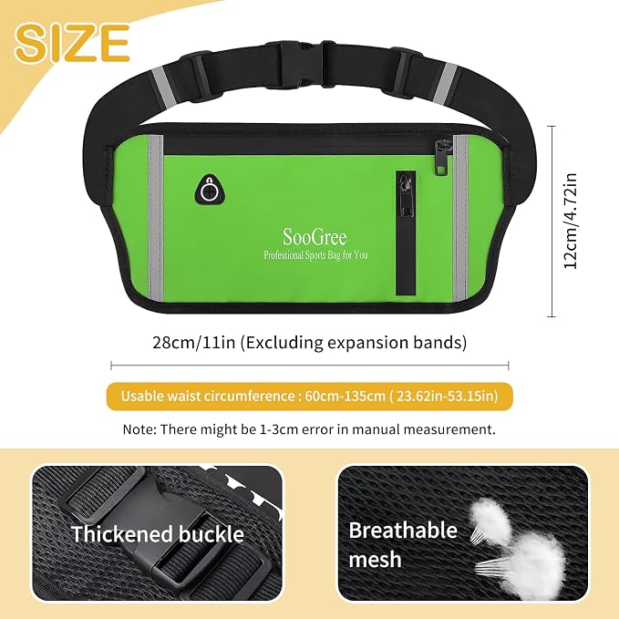 SooGree Men Women Running Belt Fanny Pack, Resistant Waist Pack Money Belt Bag for Hiking Cycling Workout, Gym Phone Holder with Adjustable Strap (GSP1187-Green)
