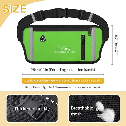 SooGree Men Women Running Belt Fanny Pack, Resistant Waist Pack Money Belt Bag for Hiking Cycling Workout, Gym Phone Holder with Adjustable Strap (GSP1187-Green)