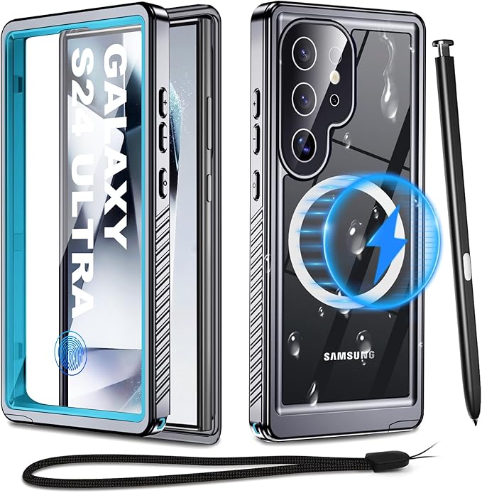 for Samsung Galaxy S24 Ultra Waterproof Case with Magsafe, Built-in Magnetic & Screen Protector, IP68 Certified Full Body Shockproof, for Water Sports Underwater Photography, 6.8" Blue
