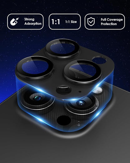 Compatible for iPhone 15 Pro/iPhone 15 Pro Max Camera Lens Protector 3D Metal Tempered Glass Screen Anti-Explosion Camera Cover for iPhone 15 Pro Max/ 15 Pro Black