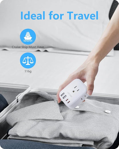 LENCENT 3 Pack Germany France Travel Power Adapter, Schuko Type E/F | Plug Adapter with 4 USB Ports (2 Type C), 4 Outlet Converter, US to EU Spain French German Greece Norway Iceland South Korea